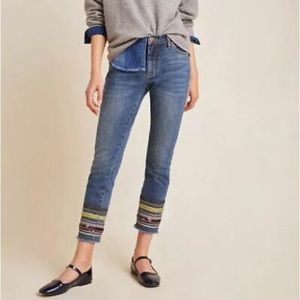 Anthropologie Pilcro High-Rise Embroidered Slim Straight Jeans Size 26